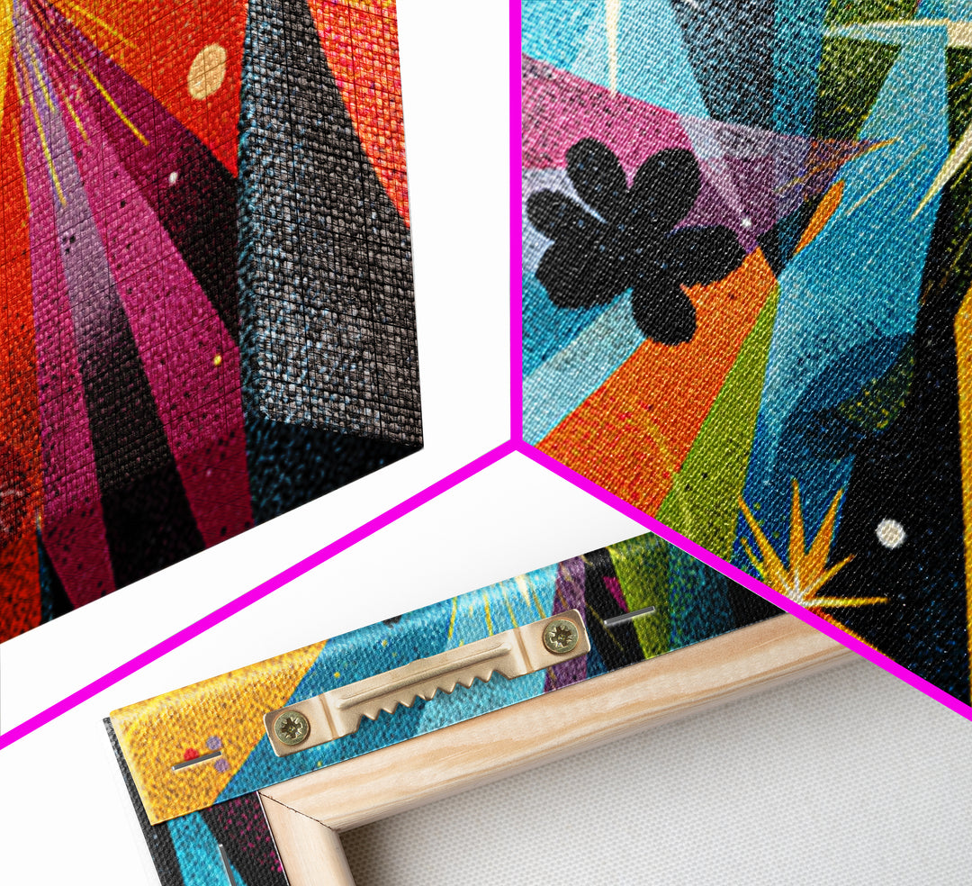 Colorful Atomic Starburst Night Wall Art, Midcentury Modern Art Print, Retro Space Abstract, Funky MCM Living Room Wall Decor