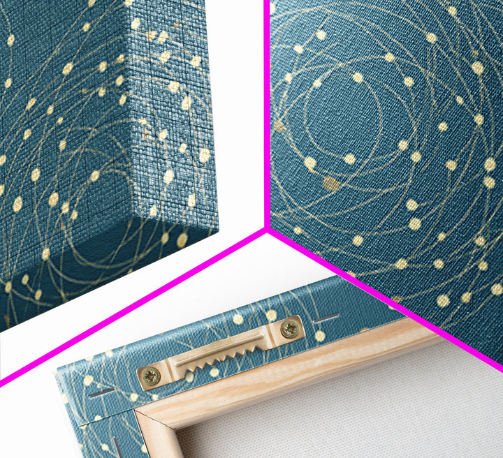 Teal Spiral Orbit Abstract Wall Art, Midcentury Modern Geometric Print, Atomic Pattern, Blue Minimalist Decor For Office