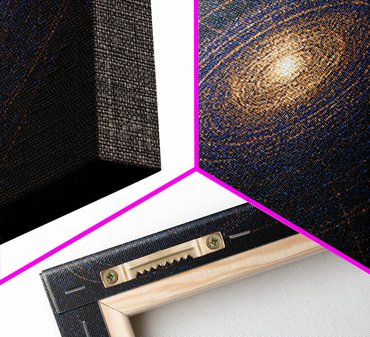 Blue Orange Spiral Galaxy Framed Canvas Print, Cosmic Space Abstract Art, Modern Wall Art, Digital Science Poster, Office Decor