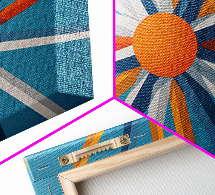 Orange Sunburst Geometric Wall Art, Midcentury Modern Art Print, Blue Teal Atomic Poster, Retro Modern Living Room Decor