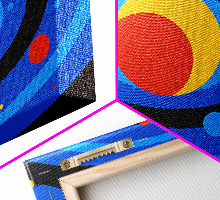 Blue Solar System Planets Wall Art, Midcentury Modern Art Print, Retro Space Poster, Colorful Kids Room Galaxy Decor Gift