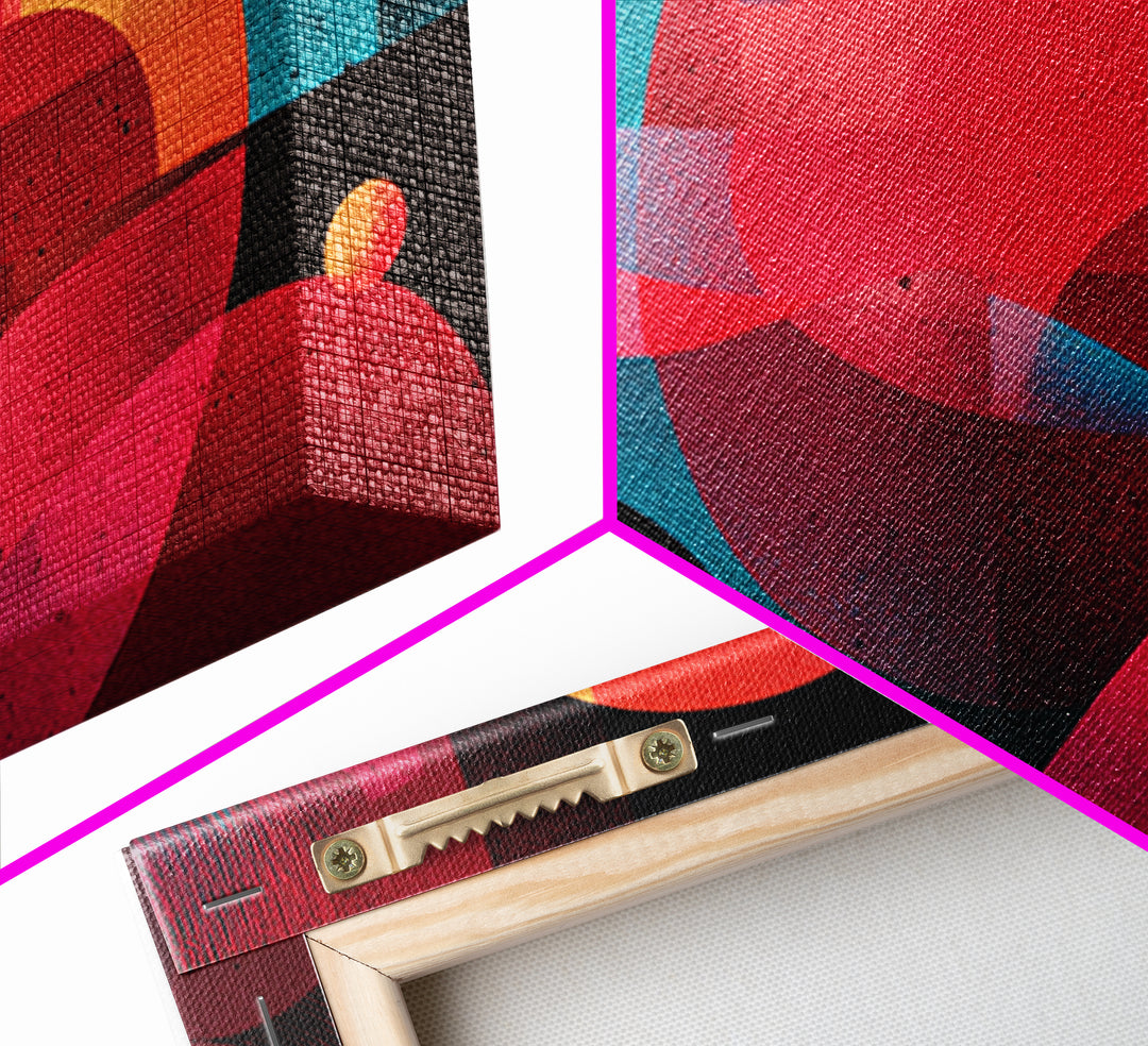 Red Teal Abstract Circles Wall Art, Midcentury Modern Abstract Art, Geometric Canvas Print, Bold MCM Living Room Decor Gift