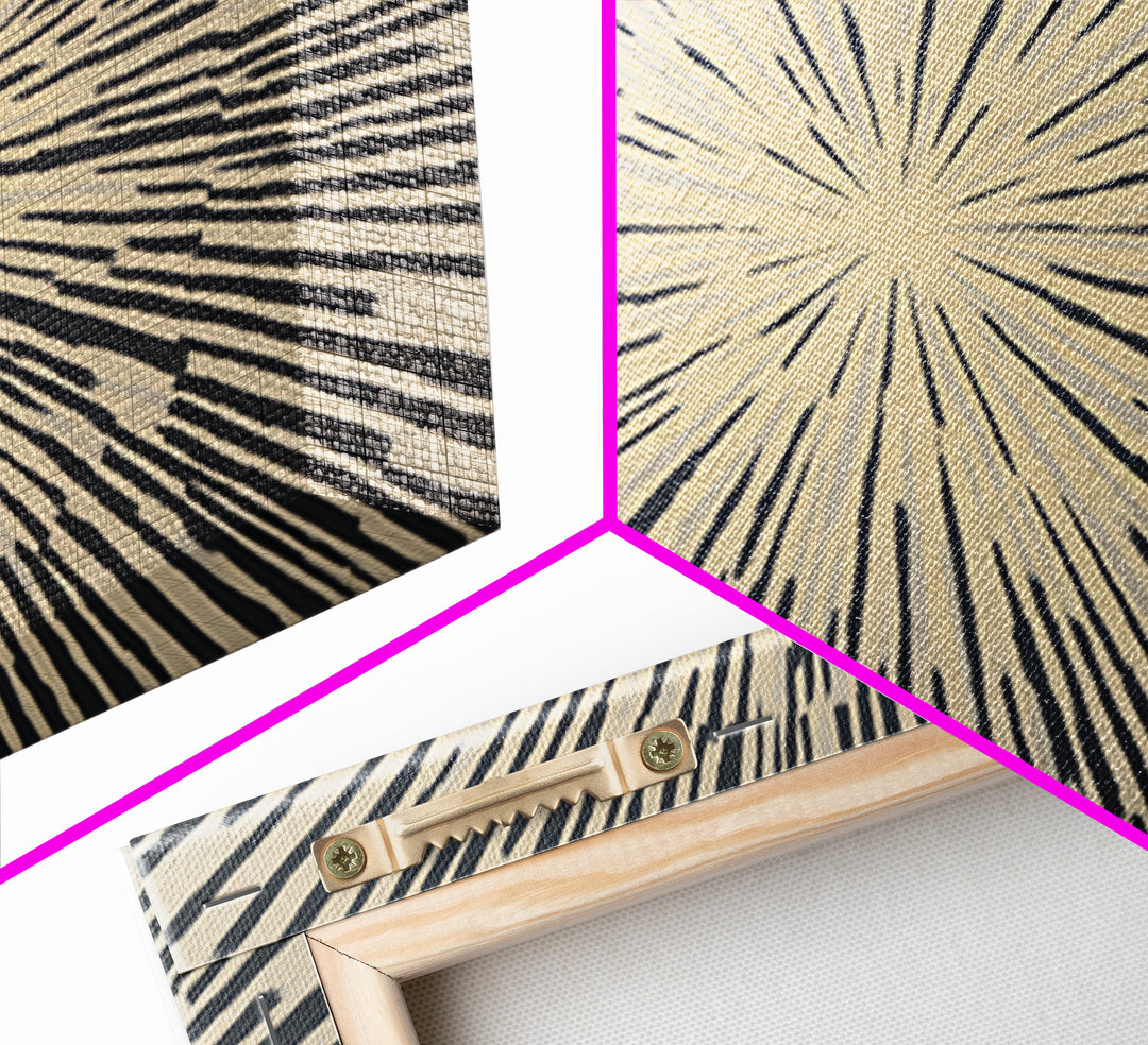 Cream Black Radial Burst Canvas Print, Midcentury Modern Wall Art, Retro Geometric Poster, Neutral MCM Home Office Decor