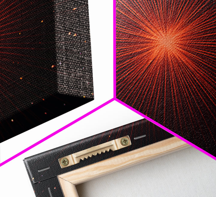 Radiant Red Starburst Light Rays In Black Space Canvas Print, Retro Futuristic Wall Decor, Modern Abstract Art For Living Room