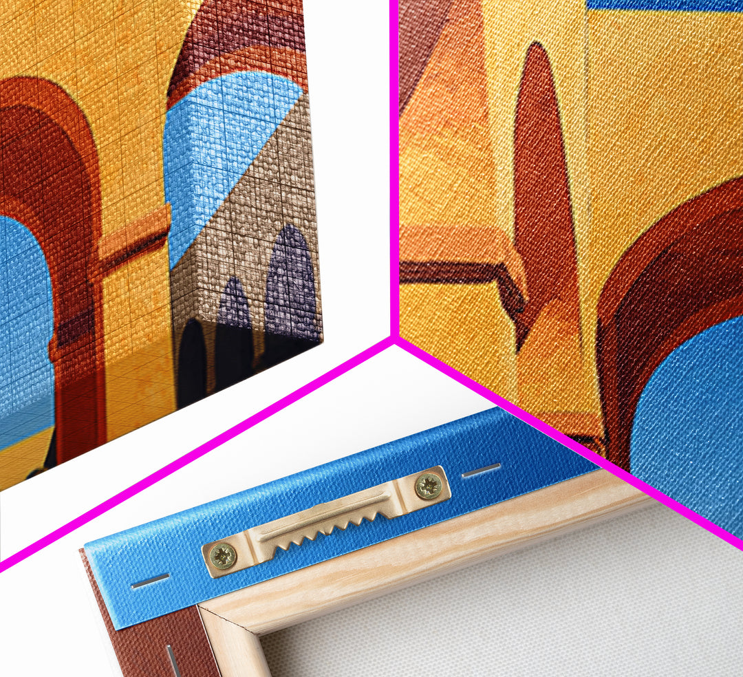 Golden Arches And Blue Sky Shadows Wall Art, Mediterranean Architectural Print, Modern Home Decor For Entryway And Office