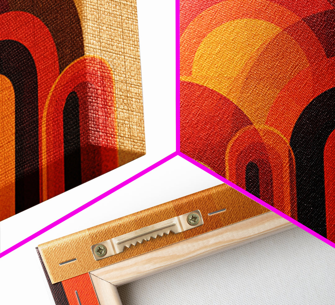 Retro Orange Abstract Arches And Circles Wall Art, Midcentury Modern Geometric Print, Bold 70s Decor For Living Room And Office