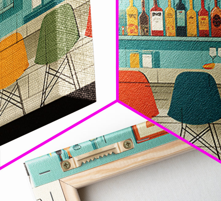 Minimal Cocktail Lounge With Color Chairs Wall Art, Midcentury Modern Art Print, Retro Bar Poster, MCM Kitchen Decor, Cafe Wall Art