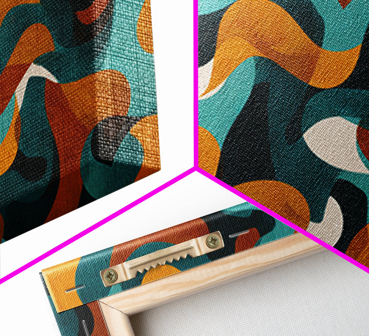 Teal Mustard Rust Organic Shapes Canvas Print, Midcentury Modern Abstract Art, Retro Wall Decor, Funky Living Room Poster