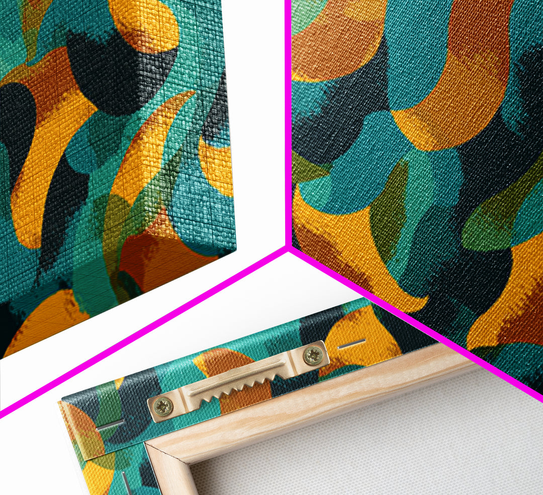 Teal Gold Navy Brushstroke Canvas Print, Midcentury Abstract Art, Modern Retro Wall Decor, Colorful MCM Home Office Poster