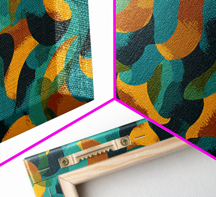 Teal Gold Navy Brushstroke Canvas Print, Midcentury Abstract Art, Modern Retro Wall Decor, Colorful MCM Home Office Poster