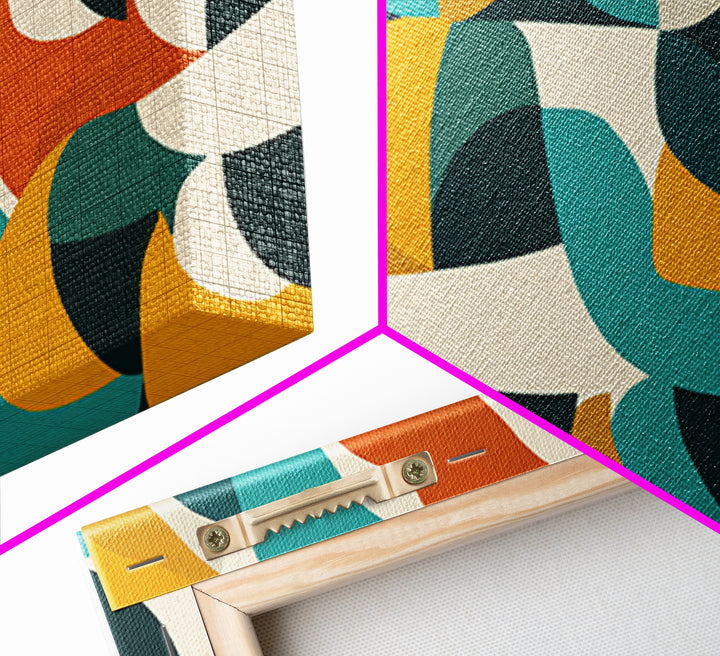 Cream Teal Orange Curved Geometry Wall Art, Midcentury Modern Print, Retro Abstract Decor, Bauhaus Inspired Living Room Poster