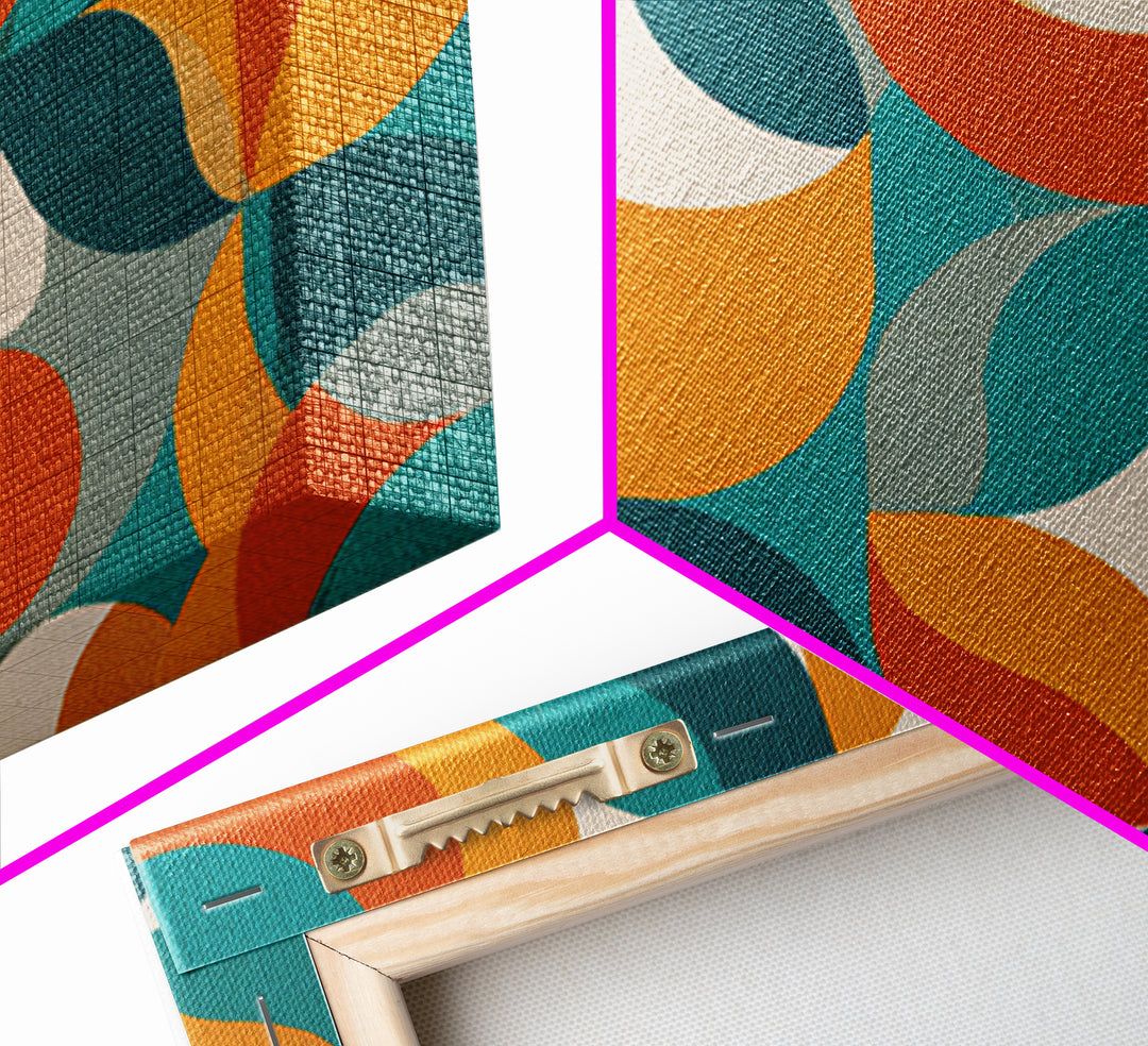 Orange Teal Mustard Circle Tiles Canvas Print, Midcentury Modern Wall Art, Retro MCM Decor, Geometric Abstract Living Room Poster