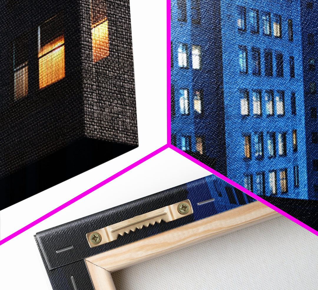 Blue City Apartment Windows Wall Art, Urban Night Photography Print, Modern Wall Decor, Bedroom Art, Home Office Decor, Blue Art
