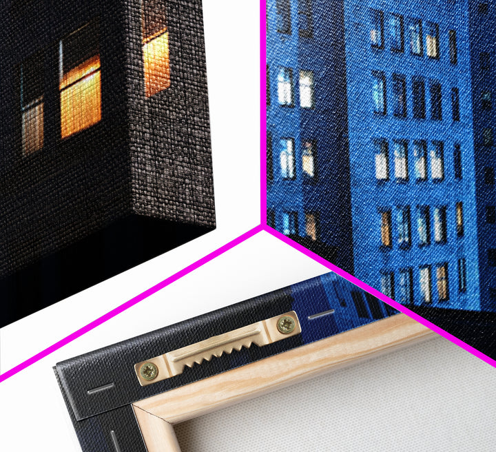 Blue City Apartment Windows Wall Art, Urban Night Photography Print, Modern Wall Decor, Bedroom Art, Home Office Decor, Blue Art