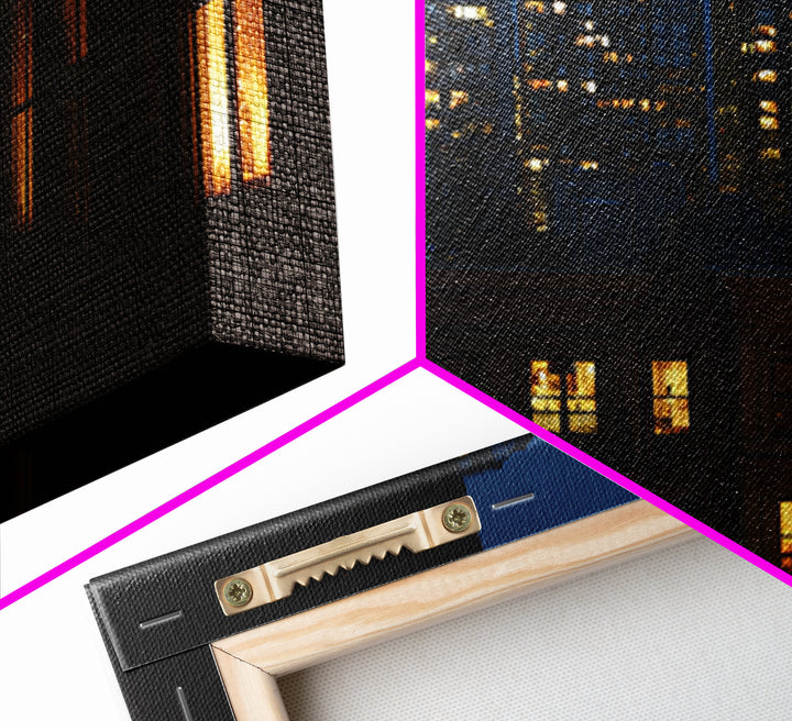 Warm Lit City Windows Wall Art, Urban Night Photography Print, Modern Home Decor, Apartment Decor, Living Room Art, Blue Art