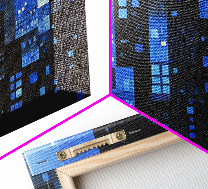 Moody Blue Abstract City Wall Art, Geometric Skyline Canvas Print, Modern Wall Decor, Office Decor, Living Room Art, Blue Art