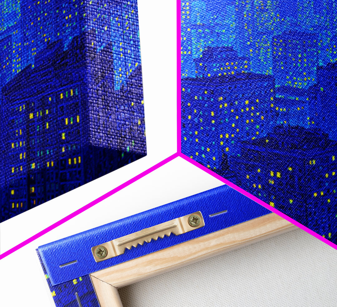 Electric Blue Cityscape Wall Art, Urban Skyline Canvas Print, Modern Art Poster, Living Room Decor, Home Office Art, Blue Art