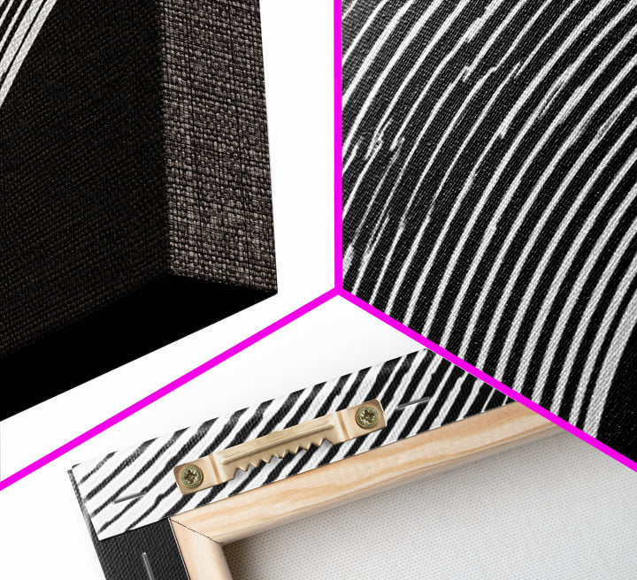 Black And White Concentric Arc Lines Wall Art, Minimalist Abstract Print, Modern Geometric Decor, Office Wall Decor, MCM Home Decor