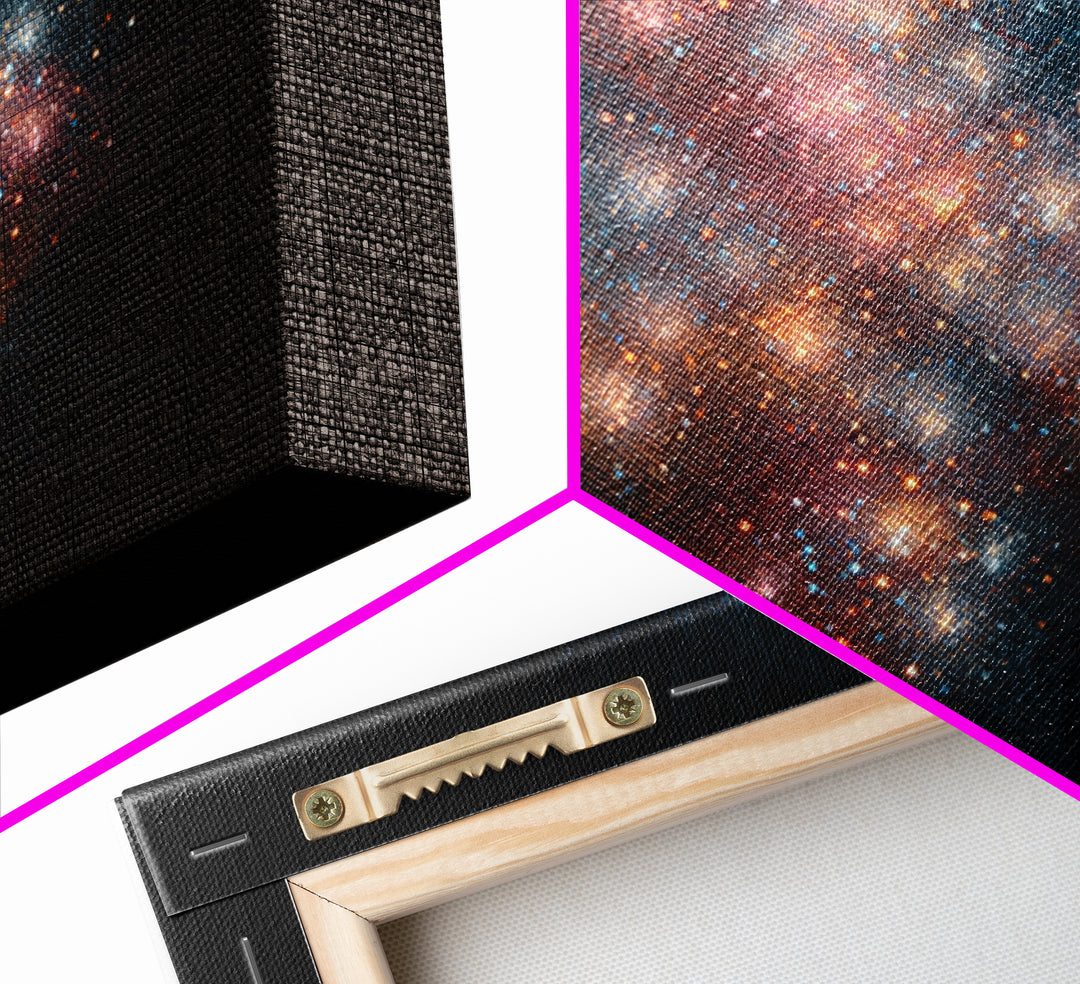 Glowing Cosmic Nebula Particle Cluster Framed Canvas Print, Space Abstract Art, Modern Wall Art, Galaxy Decor, Statement Piece
