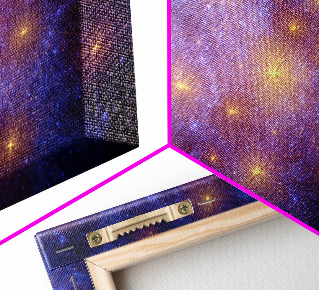 Blue Purple Galaxy Starfield Framed Canvas Print, Cosmic Abstract Wall Art, Modern Home Decor, Bedroom Art, Digital Art, Print