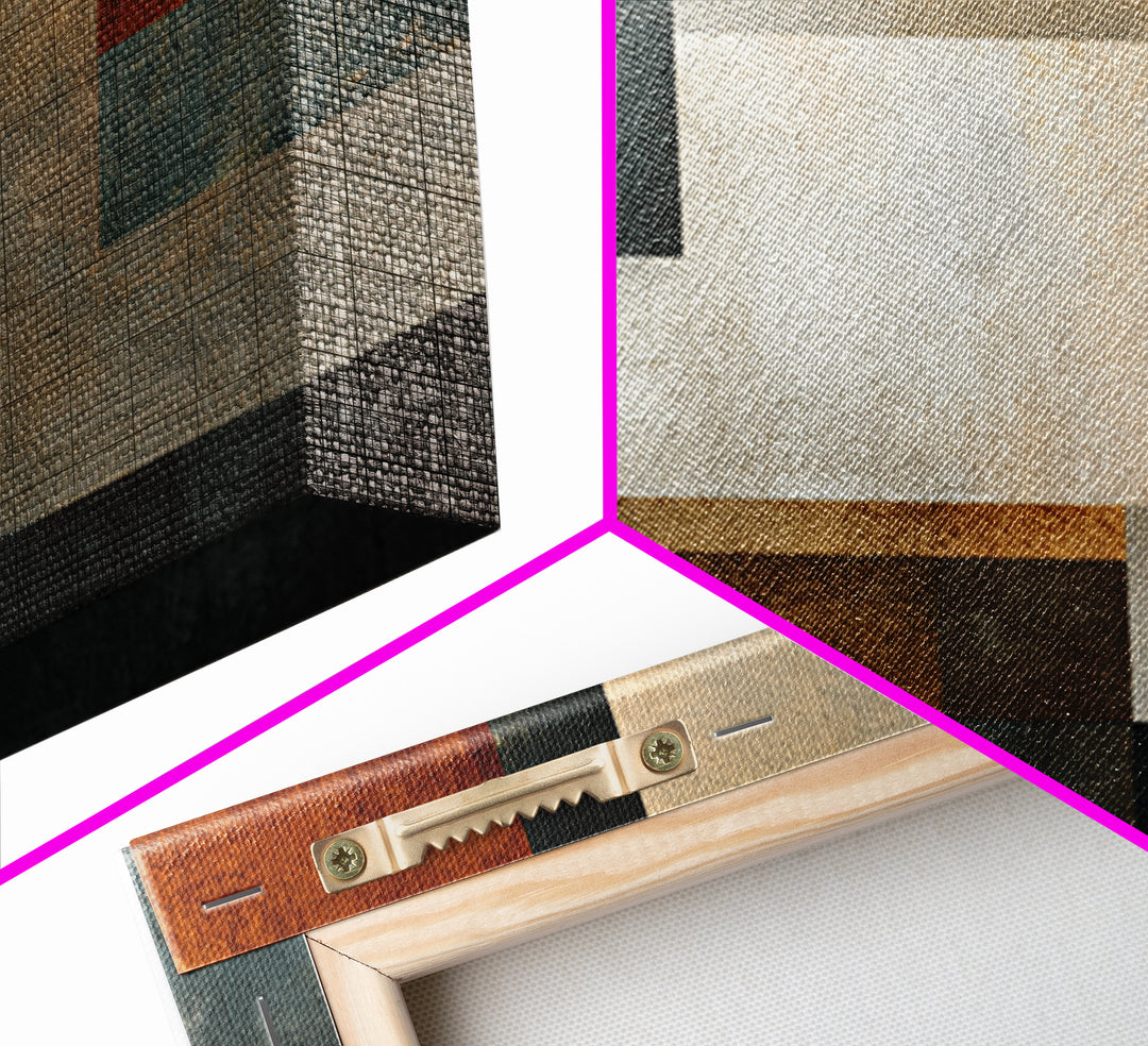 Textured Geometric Blocks In Rust Blue And Cream Wall Art, Midcentury Modern Abstract Art Print, MCM Living Room Decor Gift