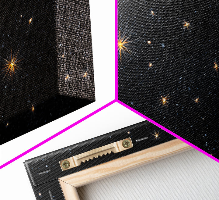 Black Night Sky With Golden Starbursts Wall Art, Cosmic Retro Art Print, Space Abstract Art, Modern Wall Decor, Bedroom Art Prints