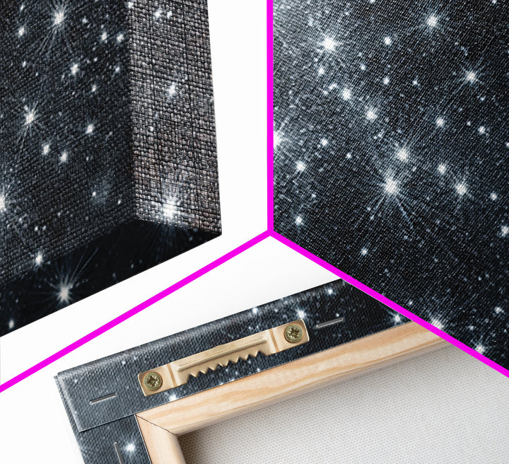 Monochrome Silver Starry Night Wall Art, Black White Space Abstract Art Print, Modern Wall Decor, Moody Bedroom Art Poster