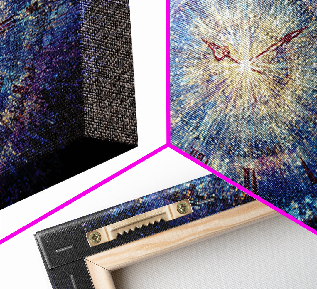 Exploding Cosmic Clock With Roman Numerals Canvas Print, Blue Space Abstract Art, Modern Wall Art, Celestial Time Decor Poster
