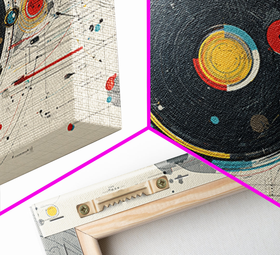 Retro Futuristic Orbital Circles Framed Canvas Print, Midcentury Modern Abstract Art, Geometric Wall Art, MCM Decor, Living Room Art