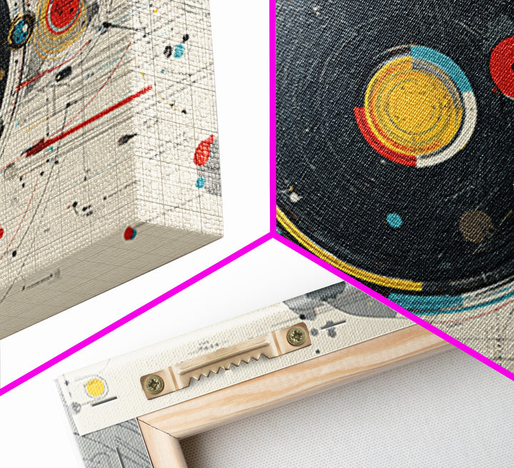 Retro Futuristic Orbital Circles Framed Canvas Print, Midcentury Modern Abstract Art, Geometric Wall Art, MCM Decor, Living Room Art