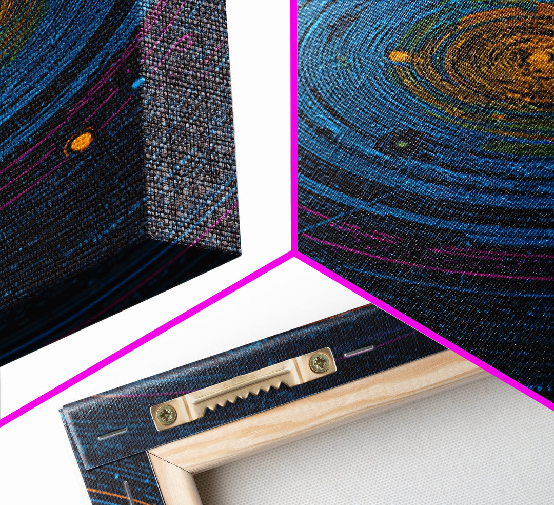 Blue Solar System Canvas Print, Planetary Orbit Chart Wall Art, Modern Digital Art, Sci Fi Wall Decor, Astronomy Poster Gift