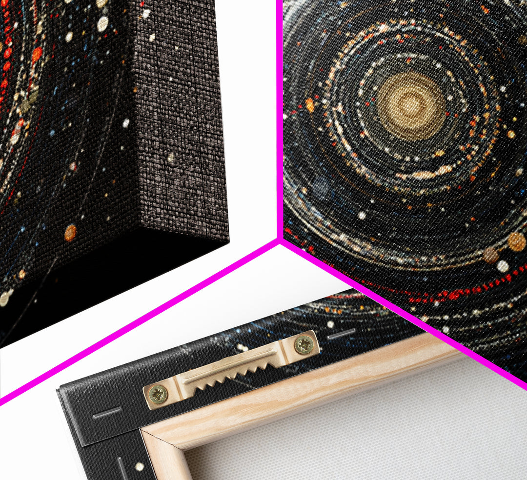 Black Cosmic Rings Wall Art, Abstract Solar System Framed Canvas Print, Modern Art Print, Space Abstract Art, Galaxy Decor