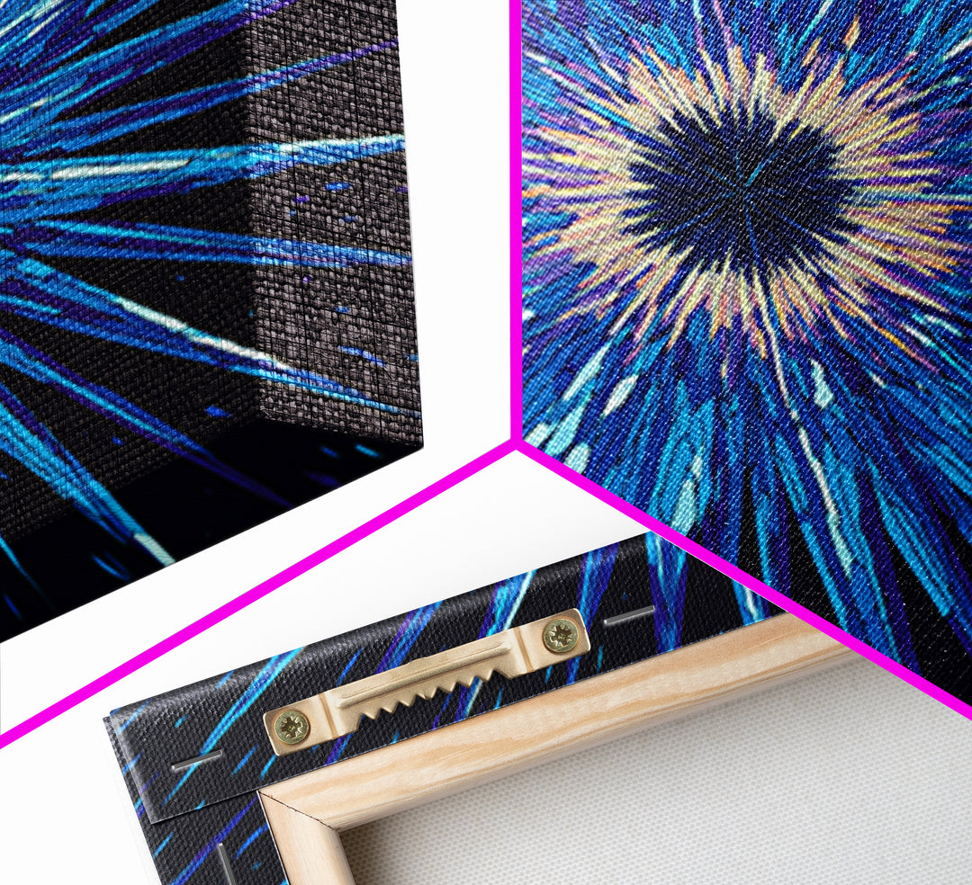 Blue Hyperspace Starburst Wall Art, Abstract Canvas Print, Sci Fi Wall Art, Modern Digital Art, Gamer Room Decor Poster Gift