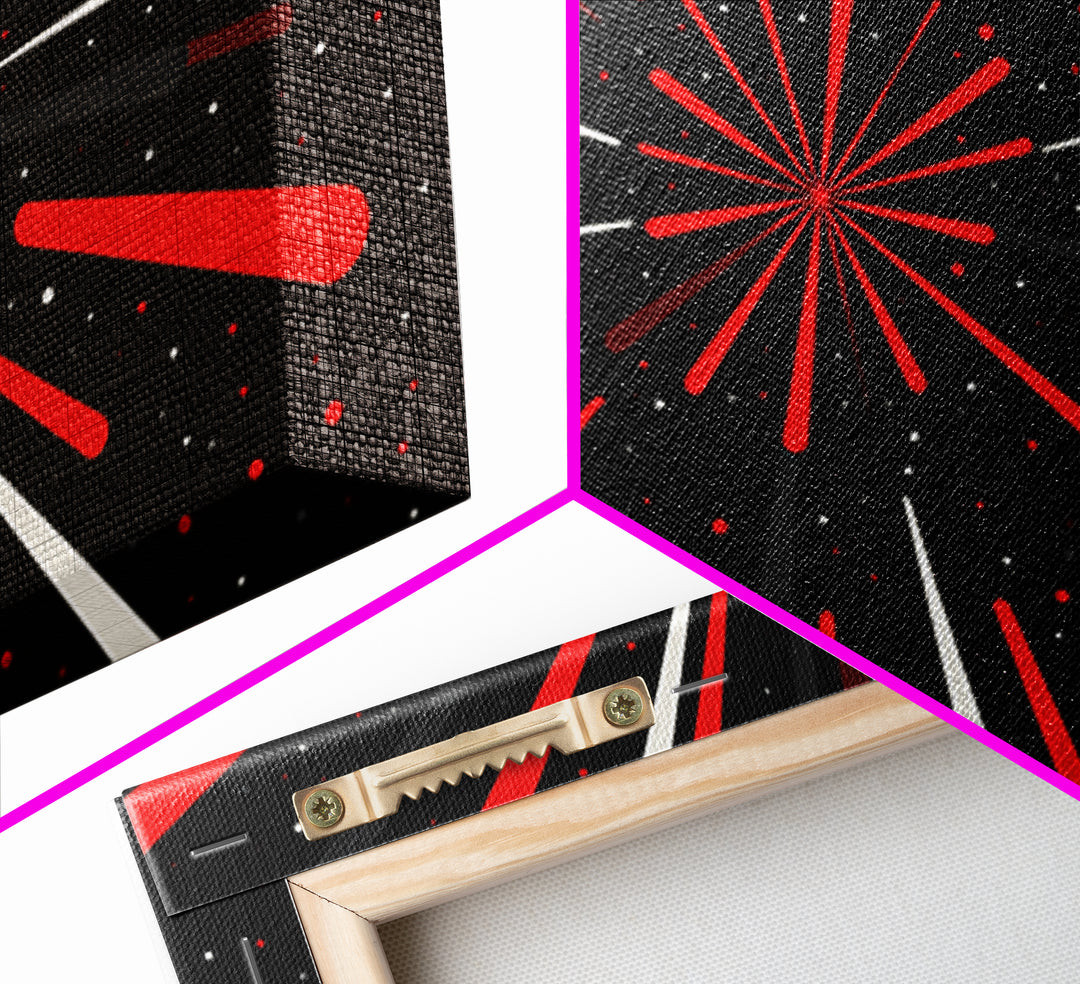 Red Warp Speed Starburst Canvas Print, Sci Fi Wall Art, Retro Wall Decor, Modern Abstract Art, Black Space Poster Gift For Him