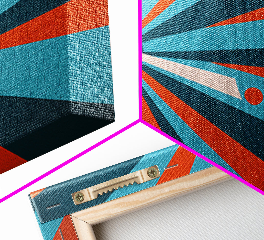 Teal Orange Atomic Burst Wall Art, Midcentury Modern Decor, Geometric Canvas Print, Retro Abstract Poster, MCM Home Decor Gift