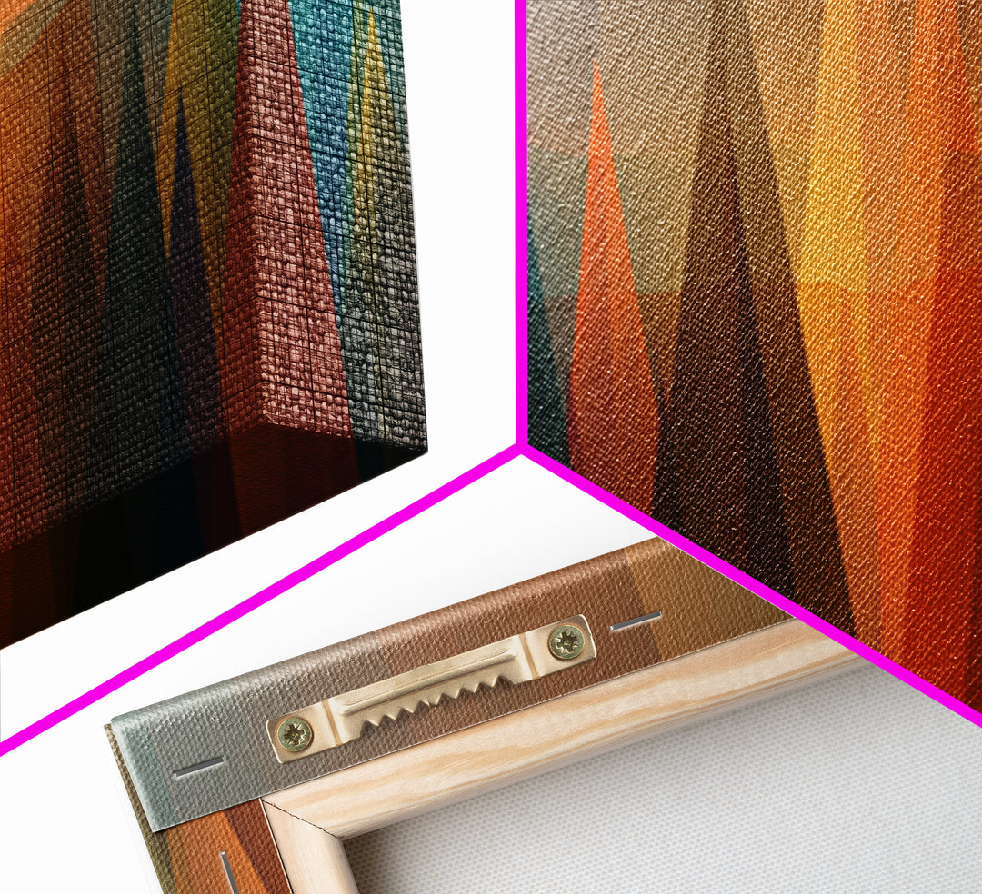 Abstract Sunset Forest Spires Wall Art, Midcentury Modern Canvas Print, Geometric Landscape, Office Decor, MCM Wall Art Print