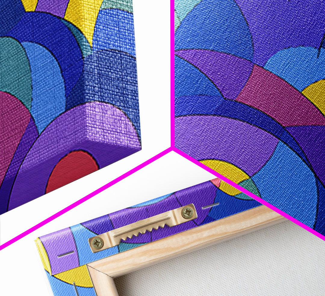 Blue Purple And Yellow Arc Pattern Wall Art, Colorful Midcentury Modern Geometric Print, Bold Retro 70s MCM Home Wall Decor