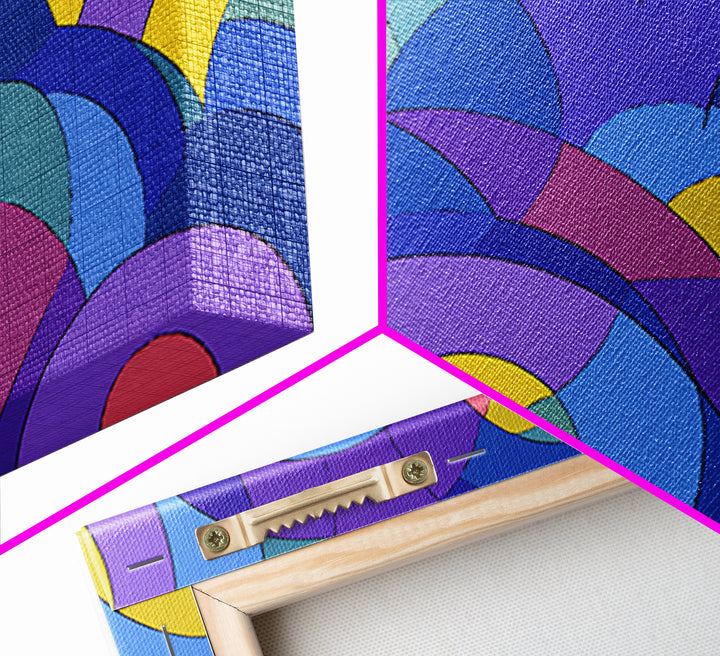 Blue Purple And Yellow Arc Pattern Wall Art, Colorful Midcentury Modern Geometric Print, Bold Retro 70s MCM Home Wall Decor