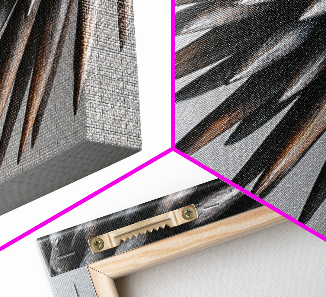 Metallic Black Spines Close Up Canvas Print, Modern Abstract Nature Office Wall Decor, Minimalist Monochrome Statement Art
