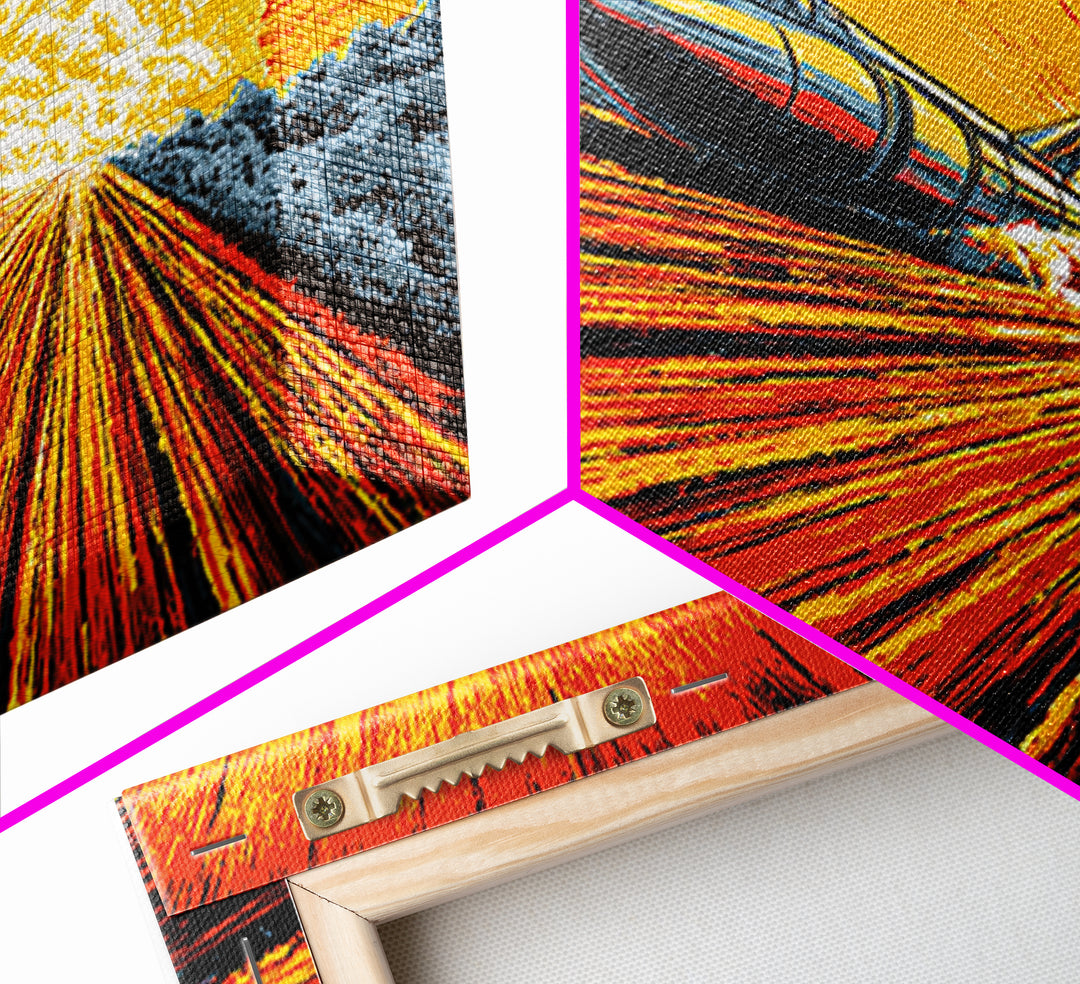 Retro Rocket Speeding Into Solar Burst Wall Art, Sci Fi Space Poster, Atomic Mid Century Modern Decor, Orange Comic Print