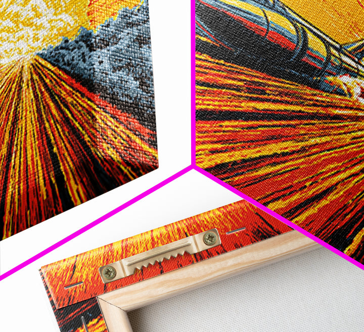 Retro Rocket Speeding Into Solar Burst Wall Art, Sci Fi Space Poster, Atomic Mid Century Modern Decor, Orange Comic Print
