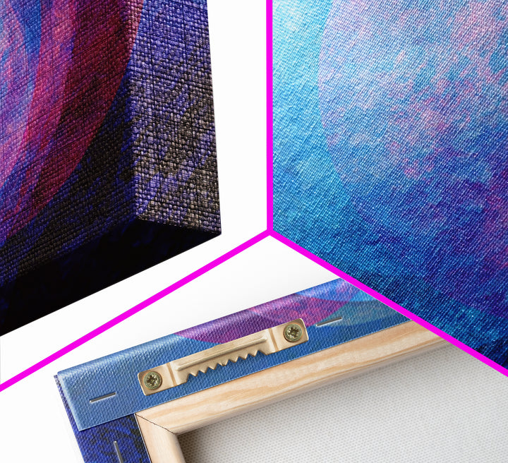Blue Magenta Overlapping Moons Canvas Print, Abstract Space Wall Decor, Modern Geometric Art, Moody Bedroom Poster, Blue Wall Art