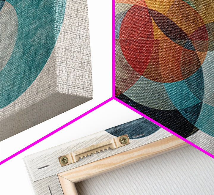 Textured Overlapping Circles Wall Art, Red Teal Mustard Abstract Print, Mid Century Modern Decor, Geometric Living Room Poster