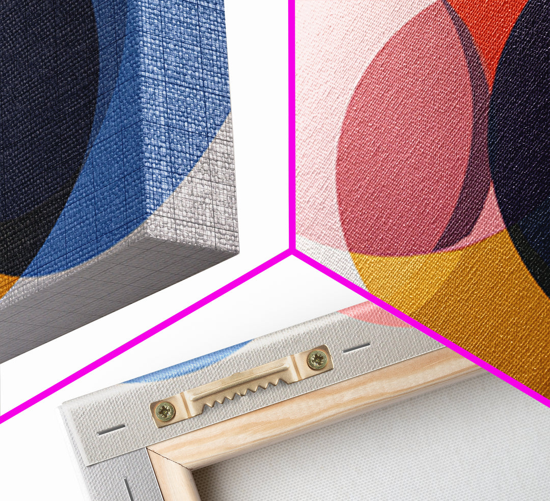 Soft Pink Cream Blue And Orange Circles Canvas Print, Midcentury Modern Geometric Abstract Wall Decor For Living Room Home Decor Poster