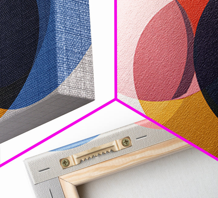 Soft Pink Cream Blue And Orange Circles Canvas Print, Midcentury Modern Geometric Abstract Wall Decor For Living Room Home Decor Poster
