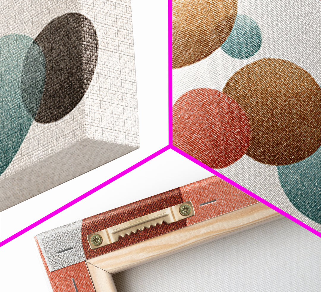Overlapping Muted Circles In Coral Teal Brown, Canvas Print, Mid Century Modern Wall Art, Abstract Geometric Decor Poster