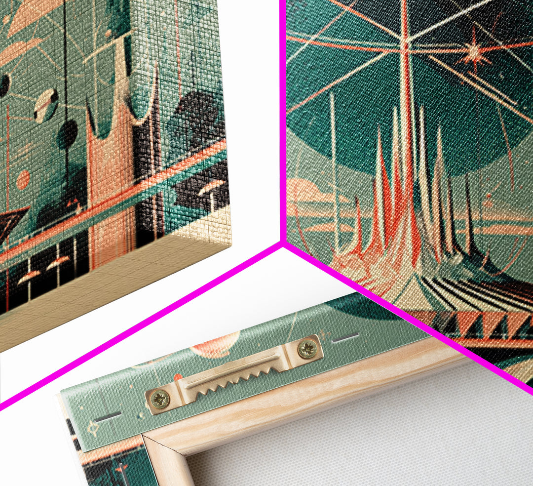 Atomic Futurist Pavilion Canvas Print, Midcentury Modern Wall Art, Retro Space Age Decor, Geometric MCM Architecture Poster
