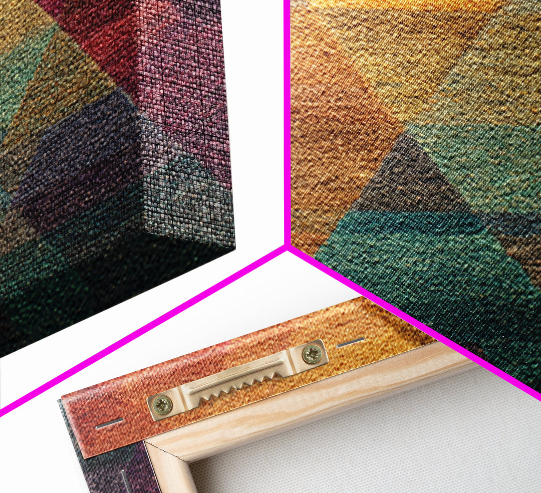 Textured Triangle Mountain Abstract Wall Art, Midcentury Modern Geometric Art Print, Colorful Decor, Framed Canvas Print
