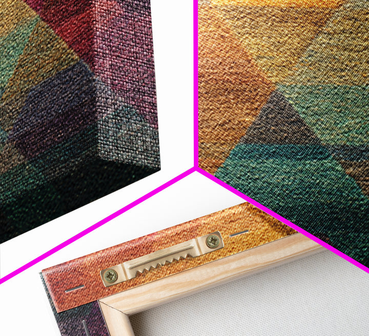 Textured Triangle Mountain Abstract Wall Art, Midcentury Modern Geometric Art Print, Colorful Decor, Framed Canvas Print