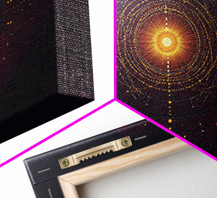 Glowing Orange Cosmic Mandala Wall Art, Midcentury Modern Abstract Art Print, Space Geometric Retro Decor, Large MCM Poster